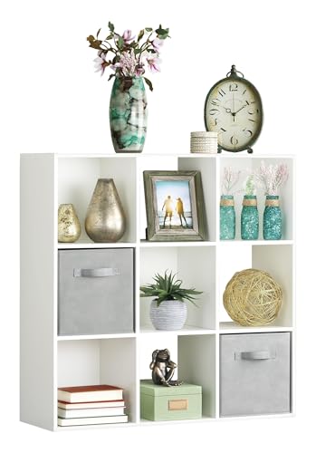 Whitmor 9 Cube Storage Organizer, 3 Tier Stackable MDF Bookcase, Open Storage Display Bookshelf, Storage Cabinet for Living Room, Bedroom, Home, Office, 35.5" L x 11.7" W x 35.5" H, White - color: White, size: 9 Cube Stackable
