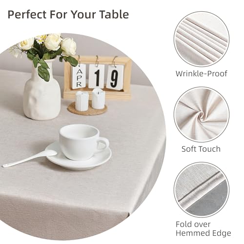 Rectangule Tablecloth Linen Texture Waterproof and Stain-Resistant Fabric Tablecloth, Kitchen Dining Table Decoration, 60 x 104 inch Beige - color: Beige, size: 104" x 60" (Rectangular)