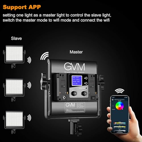 GVM RGB LED Video Light, 800D Studio Light with APP Control Lighting Kit Photography Light 1 Pack with 8 Kinds Scene Lights, 3200-5600K CRI 97 LED Panel Light for YouTube Studio, Video, Portrait - size: 1 pack