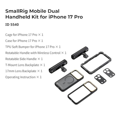 SmallRig Phone Video Cage Dual Handheld Kit for iPhone 17 Pro, Phone Rig with Wireless Quick Release Side Handle, 17mm T-Mount & Lens Backplate for Video Recording/YouTube/Live Streaming/Vlog - 5540 - style: Dual Handheld Kit