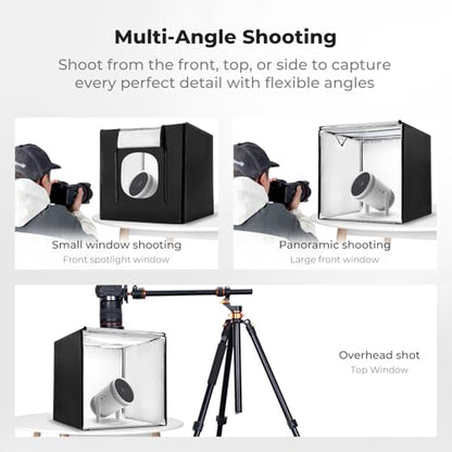 K&F CONCEPT Photo Studio Light Box - 24"x24" Shooting Tent with 2 Adjustable 5600K Light Panels & 6 Backdrops, CRI 97+, Dimmable Portable Folding Lightbox for Product Photography - size: 24*24 Inch