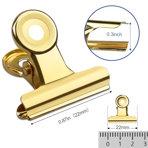 30 Pack Small Bull Clips 0.87 Inch Mini Metal Hinge Clips Binder Paper Hinge Clip for Office, Home, School, Shops, Gold, 22mm - color: Light Gold, size: 22mm