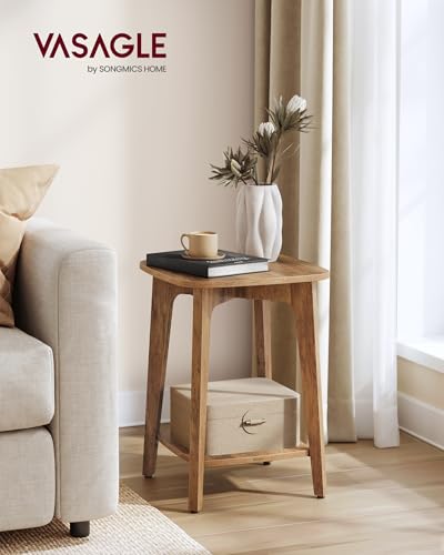 VASAGLE MAEZO Collection - Side Table, 2-Tier Small Square End Table, Nightstand with Tapered Legs, Curved Transitions, for Small Spaces, Living Room, Bedroom, Honey Brown ULET236K01 - color: Honey Brown, size: 1 pack