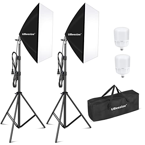 UBeesize Softbox Photography Lighting Kit, 27” x 20” Continuous Lighting Kit with 2pcs 40W E27 Socket 6500K Bulbs, Professional Photo Studio Lighting for Video Recording, Portrait Shooting - style: Rectangular Softbox+Daylight Bulb