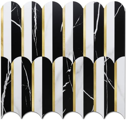DICOFUN 10-Sheet Black & White Peel and Stick Backsplash for Kitchen, PVC Stick on Backsplash Wall Tiles - color: Fish Scale/Black and White, size: 10 Sheets, 12"x12"x0.12"