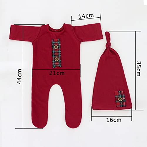 Christmas Newborn Baby Photo Shoot Props Outfits Crochet Clothes Santa Claus Red Hat Pants Photography Props - color: Dark Red