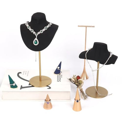 Necklace Display Stand For Selling Velvet Chain Jewelry Bust Holder Organizer With Stainless Steel Stand Jewelry Display - color: Navy-Blue-7.08in
