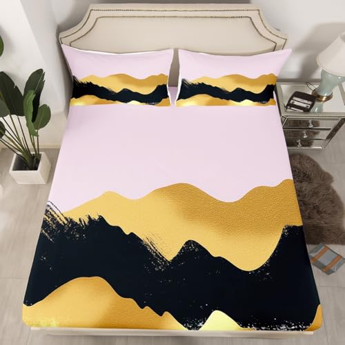 Feelyou Black and Gold Pink Bed Sheets Set Pink Gold Abstract Art Fitted Sheet Modern Marble Aesthetic Bedding Set for Boys Girls Abstract Art Bed Cover Full Size with 2 Pillow Case - color: Multi 17, size: Full