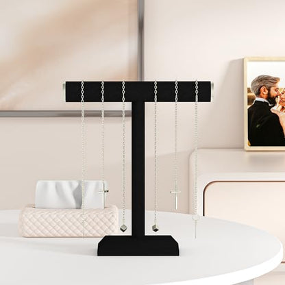 Julysky T-Bar Necklace Holder Stand,Necklace Display Stand for Selling,Necklace Organizer for Women,Necklace and Bracelet Hanger,Jewelry Stand,Necklace Storage Stand,Necklace Tree（Black）