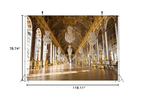 BELECO 10x6.5ft Fabric Royal Palace of Versailles Backdrop The Hall of Mirrors France Mirror Gallery Backdrop Luxury Chandelier Sculpture Ceiling Mural Birthday Wedding Photoshoot Portrait Photo Props - size: 10x6.5FT