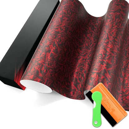 PET Marble Forged Carbon Fiber Textured Matte Red Vinyl Wrap Auto Car Sticker Decal Film Sheet Bubble Free Air Release Technology with Tool Set 1FTx5FT - size: 1ft X 5ft