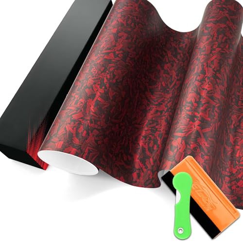 PET Marble Forged Carbon Fiber Textured Matte Red Vinyl Wrap Auto Car Sticker Decal Film Sheet Bubble Free Air Release Technology with Tool Set 1FTx5FT - size: 1ft X 5ft