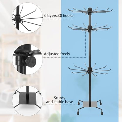2 Pcs Jewelry Rack, Rotating Jewelry Stands with Hooks, Adjustable Display Holder Organizer, Metal Display Stand for Earrings, Necklace & Bracelet, Vendor Booth Accessories (Black)