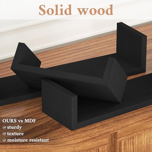 SRIWATANA Floating Shelves Wall Mounted, Solid Wood Wall Shelves, Black - color: 2.weathered Black