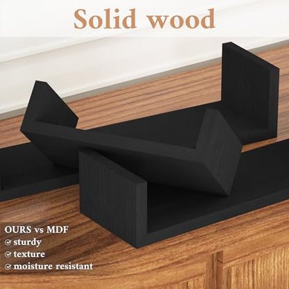 SRIWATANA Floating Shelves Wall Mounted, Solid Wood Wall Shelves, Black - color: 2.weathered Black