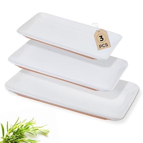 AmorArc Ceramic Serving Platter,Rectangular 16"/14.3"/12.6" inch Serving Dishes for Party Entertaining,Stoneware Serving Trays for Turkey,Salad,Microwave&Dishwasher Safe-Set of 3-White - color: White, size: Square