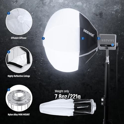 NEEWER Lantern Softbox for HS60B FS100B FS60C HB60B LED Video Light, 12" Quick Release 360° Omnidirectional Mini Light Diffuser(Not Bowens Mount) for Studio Photography Video Recording Streaming, NS7L