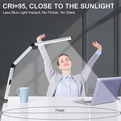 Micomlan LED Desk Lamp for Home Office, Architect Clamp Desk Lamp with Remote Control, Adjustable Dimmable Swing Arm Clamp on Table Light Clip-on Dual Light 5 Brightness Levels & 4 CCT Modes - color: White+Remote