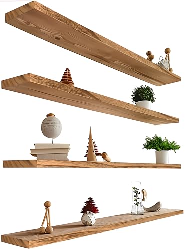 GXYAWPJ 48 Inch Floating Shelves for Wall Rustic Light Wood Wall Shelves for Bedroom Set of 4 - color: Rustic Light, size: 48 inch