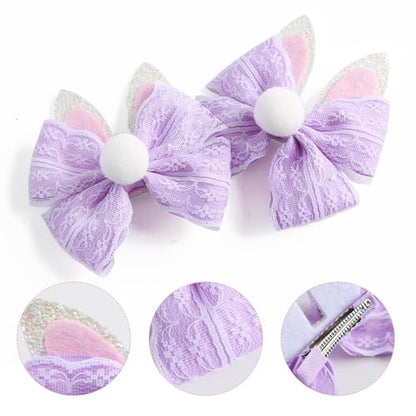 2PC Easter Bunny Ears Hair Bow Clips Rabbit Hair Accessories Spring Party Supplies Purple - color: Purple