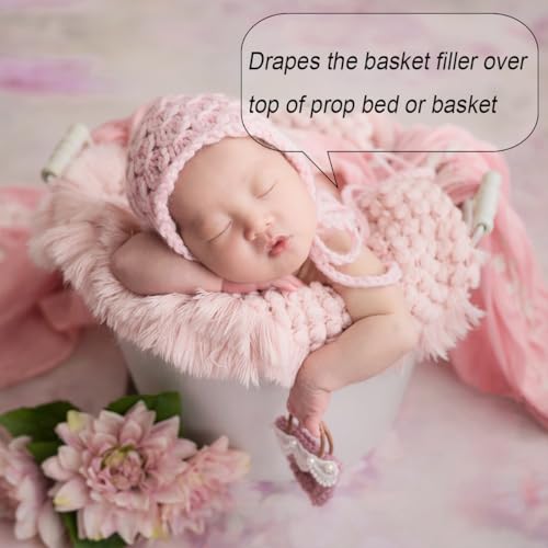 Zeroest Baby Photography Props Basket Braid Wool Wrap Newborn Photo Shoot Baskets Filler Posing Stuffer Background Blanket (Pink) - color: Pink