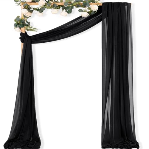 MLMC Black Wedding Arch Draping Fabric 1 Panel 29" x 20 FT Extra Long Gauze Drapes Sheer Backdrop Curtains 6.6 Yards Outdoor Drapery Panels for Wedding Ceremony Party Ceiling Decoration - color: Black
