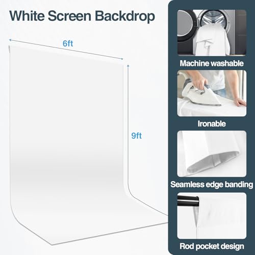 10×7FT White Backdrop with Stand Kit, 6×9FT White Screen Background with Photography Stand, 6 Clamps and Carrying Bag for Photo Shoot, Video Recording, Streaming, Decoration - color: White