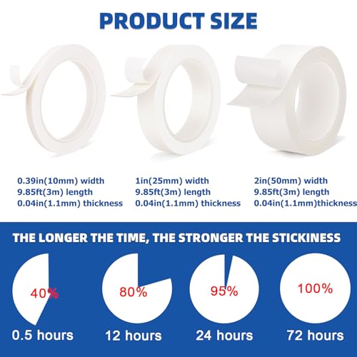 Double Sided Tape 2" x 9.85 FT, Damage Free Removable Mounting Tape Heavy Duty, No Residue PE Foam Tape Strips, Extra Strong Adhesive Tape Waterproof for Paint Wall Picture Hanging Poster Crafts - size: 2in x 9.85ft
