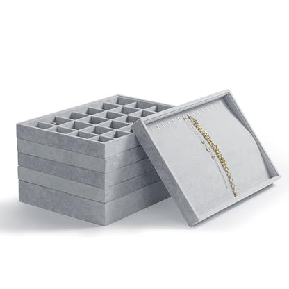 Oirlv Velvet Jewelry Tray 24 Grid liner Pendant Earrings Organizer Storage Trays Showcase Display Jewelry Holder - size: 24 Grid Pendant Tray
