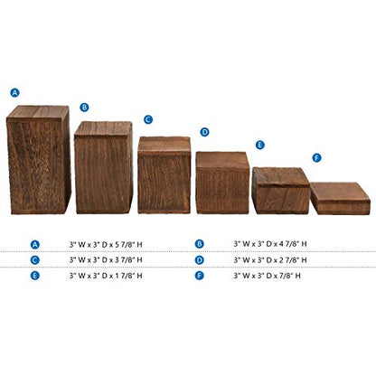 MOOCA Wooden 6 Pcs Square Risers for Display Jewelry and Accessories Display Stand Wooden Risers For Jewelry Figurine, Brown - color: Brown