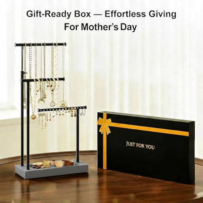 SRIWATANA Jewelry Organizer Display Extra Tall Necklace Holder 3 Tier Jewelry Tree Stand, Gift Idea (Weathered Grey & Black) - color: weathered grey