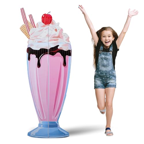 Jetec 5 Feet Milkshake Cardboard Cutout Stand Up Life Size Ice Cream Candy Land Party Decoration Photo Props Backdrop Standup for Summer Pool Beach Baby Shower Wedding Birthday Candy Land Party Supply - size: 5 feet, style: Milkshake