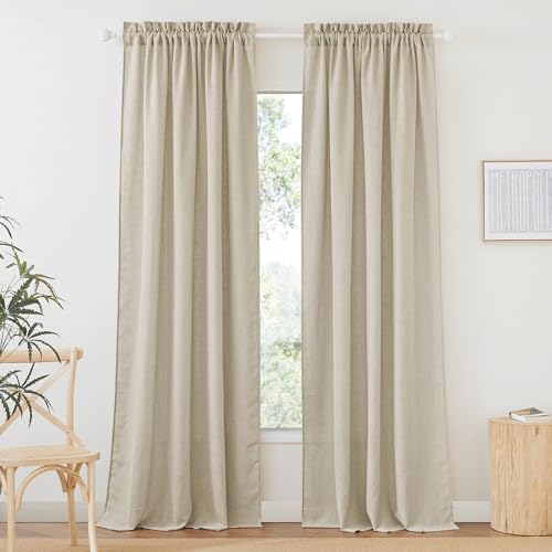 RYB HOME Semi Sheer Curtains Linen Textured Fabric Light and Airy Half Privacy Window Drapes for Bedroom Dining Living Room Office, Beige, 34 inch Wide x 84 inch Long, 2 Panels - color: Beige, size: 34"W x 84"L (Pack of 2)