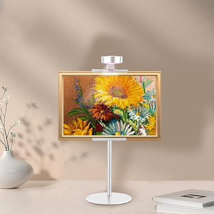 Adjustable Desktop Photo Frame Stand with Magnetic Wall Painting Light, Holds Picture Frames up to 18 Inch,with Rechargeable Battery,Metal Vertical Stand with 3 Color Temperature & 13RGB Poster Lights, for Displaying Picture Frames, Artworks (1Pack, Silve