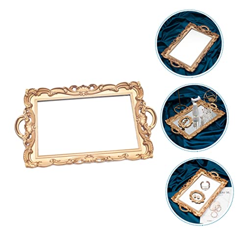 Alipis European Style Storage Tray Mirror Plate for Photography Props Gold Mirror Tray for Decor Perfume Holder