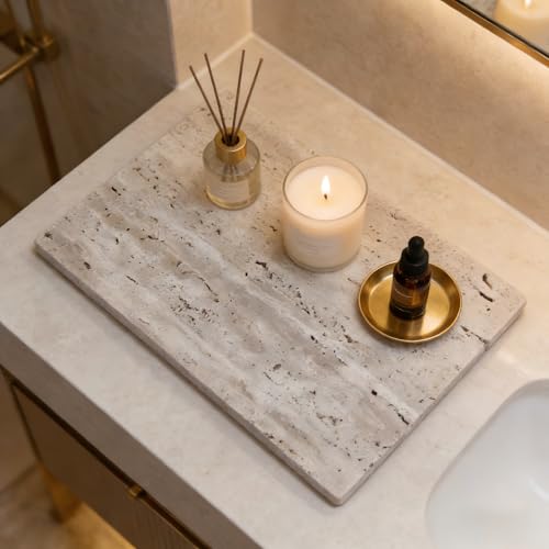 Natural Travertine Stone Display Tiles, Decorative Photography Props for Jewelry, Cosmetics, Home Decor, Beige Stone Blocks (20cm*30cm) - size: 20cm*30cm