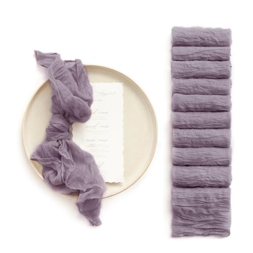 Ling's Moment Luxury Cloth Wedding Napkins - 19x19 Inch Reusable Cheesecloth Linen Napkins for Wedding Reception, Bridal Shower, Dinner Table - Washable, Durable (Set of 10), [Purple] - color: Prpl-purple
