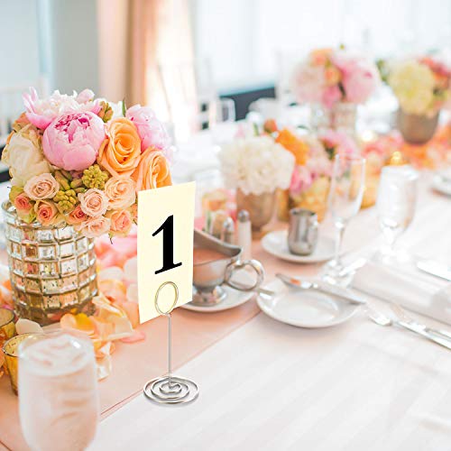 TecUnite 24 Pieces 3.35 Inch Table Number Holder Place Card Photo Holder Picture Name Menu Clips Memo Cards Stand for Wedding Reception Anniversary Birthday Party Centerpieces (Silver) - color: Silver
