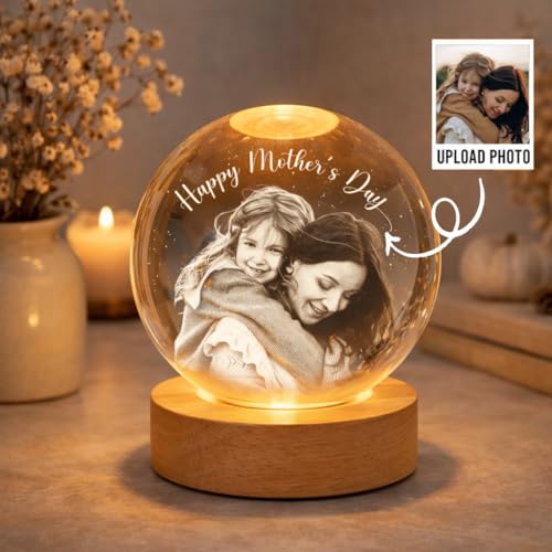 Noni Personalized 3D Photo Crystal Ball Light, Custom Engraved Family Portrait LED Night Light, Crystal Photo Gift for Mom, Grandma, Mother’s Day Keepsake Style 04 - color: Style 04