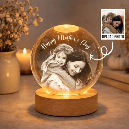 Noni Personalized 3D Photo Crystal Ball Light, Custom Engraved Family Portrait LED Night Light, Crystal Photo Gift for Mom, Grandma, Mother’s Day Keepsake Style 04 - color: Style 04