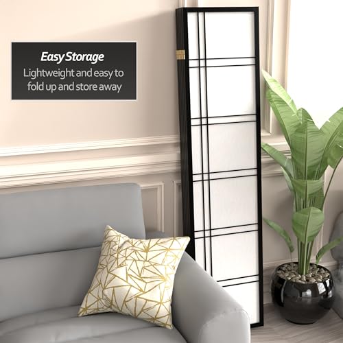 Red Lantern 6 ft. Tall Double Cross Shoji Screen - Black - 5 Panels - color: Black, size: 5 Panel