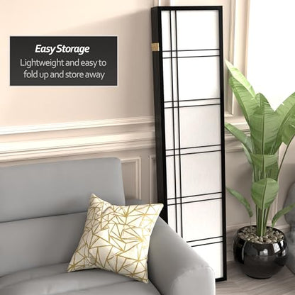 Red Lantern 6 ft. Tall Double Cross Shoji Screen - Black - 5 Panels - color: Black, size: 5 Panel