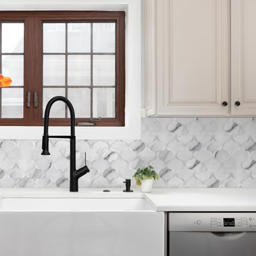 10 Sheet Arabesque Peel and Stick Backsplash Tile, Stick on Backsplash for Kitchen and Bathroom Wall, Marble White Look PVC Mixed Metal Aluminum - color: Marble White Mixed Metal Silver