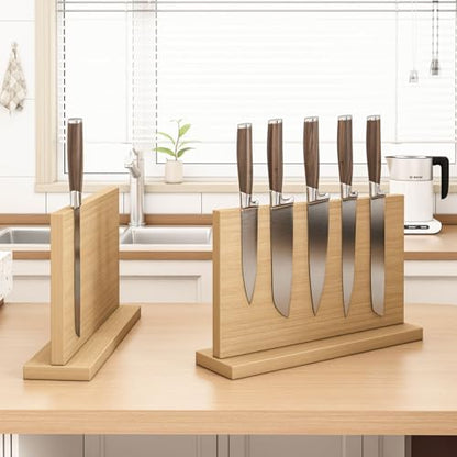 THMINS Extra Large Magnetic Knife Holder, 16 x 9 Inches Double-Sided Magnetic Knife Block Universal Multi-function Display Rack for Kitchen Counter - size: 16x9 Inch Wood