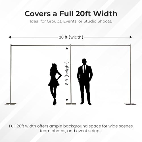 OnlineEEI Pipe & Drapes Portable Stand Kit, 8FT x 20FT Photo Backdrop Set with Portable Stand, Photography Background for Weddings, Birthday Parties, Business Events (White) - color: White