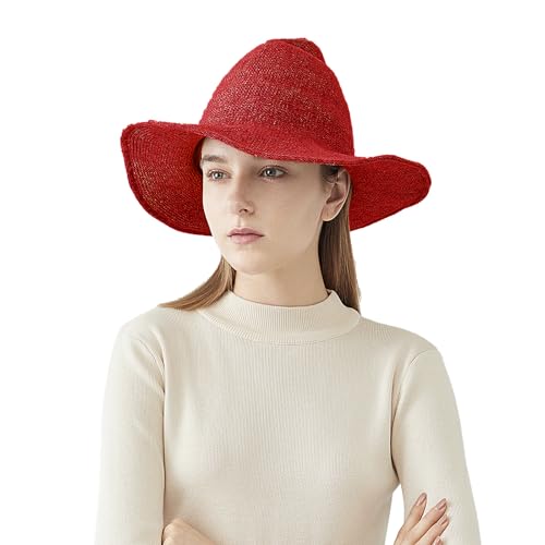 Halloween Witch Hat for Women Wide Brim Foldable Wizard Hat Wool Knit Pointed Cap Cosplay Costume Accessory - color: Red