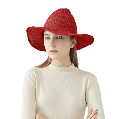 Halloween Witch Hat for Women Wide Brim Foldable Wizard Hat Wool Knit Pointed Cap Cosplay Costume Accessory - color: Red