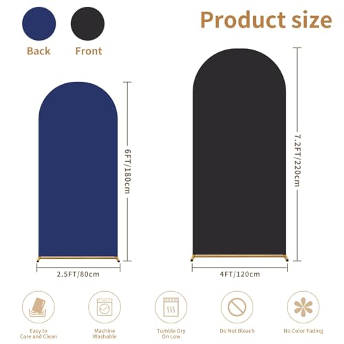 Arch Backdrop Cover Set of 2(6ft/7.2ft) Double Color Wedding Arch Cover Spandex Fitted Arch Covers,Round Top Arch Backdrop Cover for Baby Party Birthday Banquet Shower (Black+Blue) - color: Black+Blue