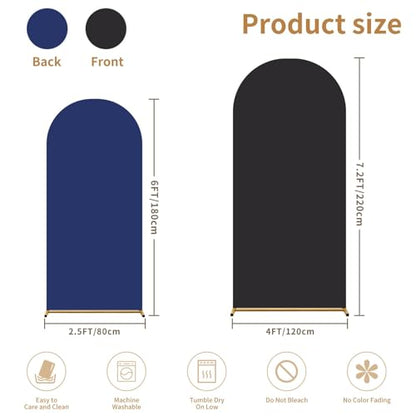 Arch Backdrop Cover Set of 2(6ft/7.2ft) Double Color Wedding Arch Cover Spandex Fitted Arch Covers,Round Top Arch Backdrop Cover for Baby Party Birthday Banquet Shower (Black+Blue) - color: Black+Blue