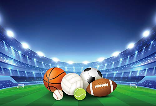 5x3ft All Stars Sports Backdrop - Outdoor Sports Theme Boy Kid Birthday Party Photography Background Stadium Field American Football Baseball Light School Game Banner Photo Studio Props - size: 5x3ft